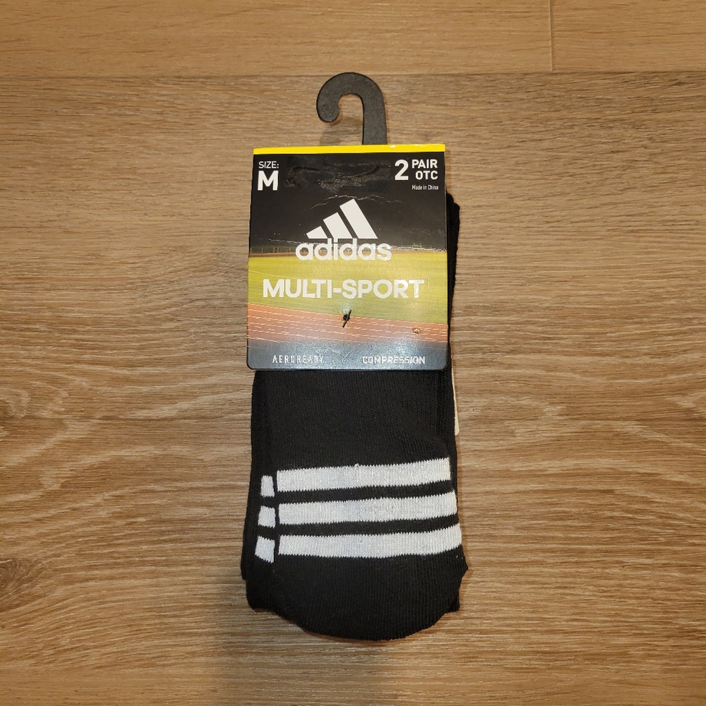 ADIDAS 2 Pairs Multi Sport Over The Calf Compression Socks Medium New Black